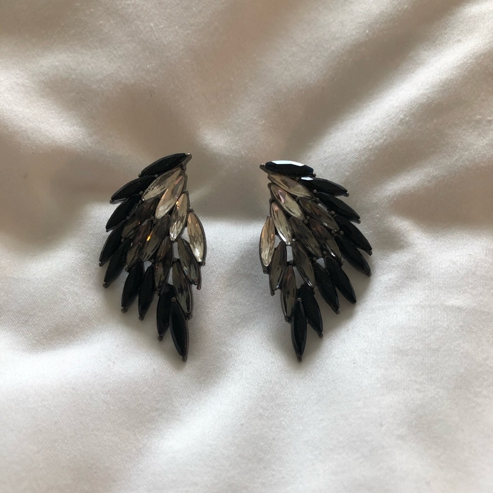Black and silver mini wing earrings